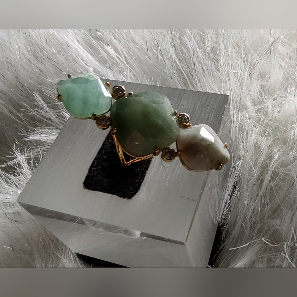 Faceted Green Aventurine & Agate Crystal Ring sz6 - Picture 11 of 15